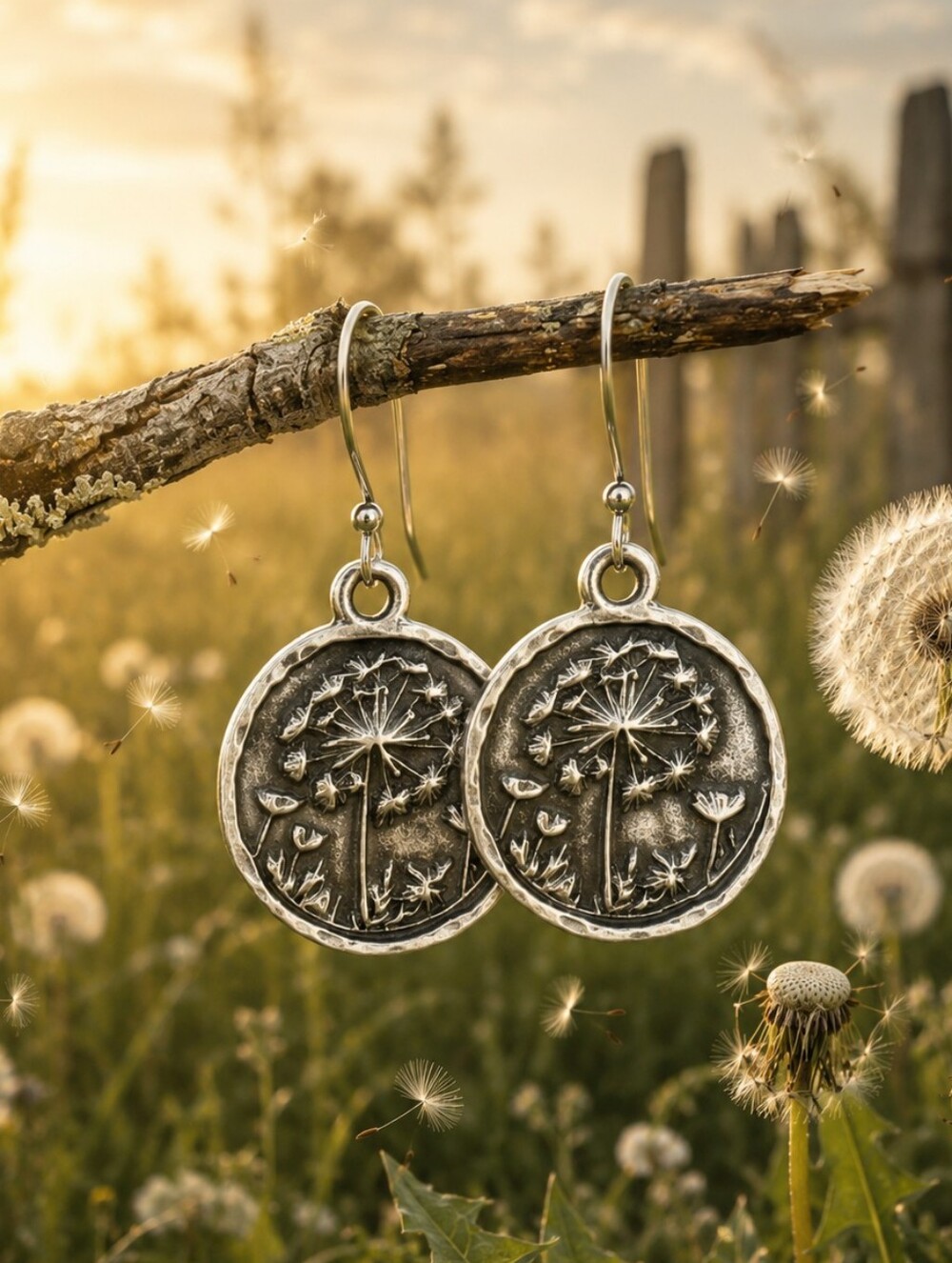 Silver Dandelion Earrings Nature Inspired Artisan Dangle Jewelry Hand Crafted
